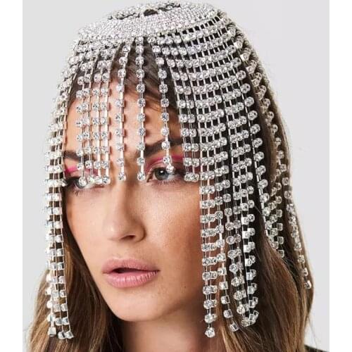 Luxury Rhinestone Forehead Headpiece Tassel Chain for Women Handmade Hat Crystal Headbands Wedding Hair Accessories