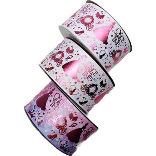 FLRARIBBON 75mm pink foil princess printed ribbon