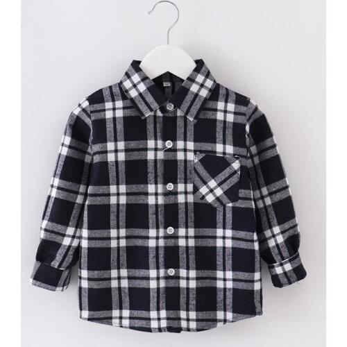 Spring Autumn Boys Long Sleeve Classic Plaid Lapel Shirts Tops with Pocket Baby Girls Casual Shirt Kids Children Cotton Clothing