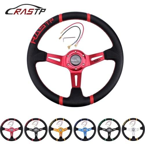 RASTP-Universal 14inch 350mm Deep Corn Drifting Steering Wheel/Leather Car Steering Wheel Red Black RS-STW026-TP