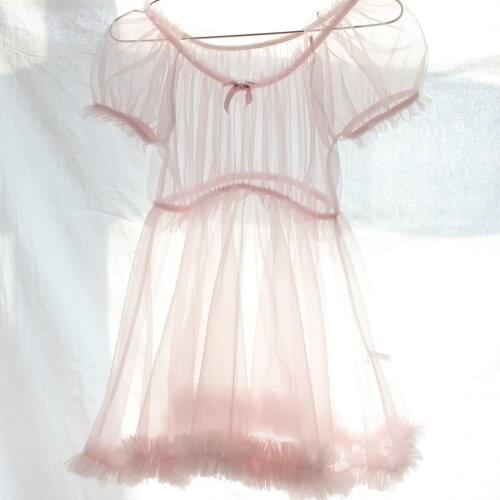 Sexy Lingerie Mini Dress Night Gowns Mesh Lace Soft Comfortable See Through Sleepwear Sets Transparent Women Pijamas Dress