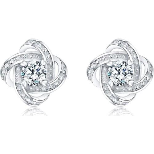Stud Earrings For Women 925 Silver Round AAA Zircon Wedding Engagement Fine Jewelry Gift