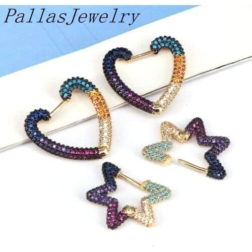 5Pairs Cubic Zirconia Huggie Earrings, Cz Gold Color Romantic Zirconia STAR Heart Jewelry Earrings