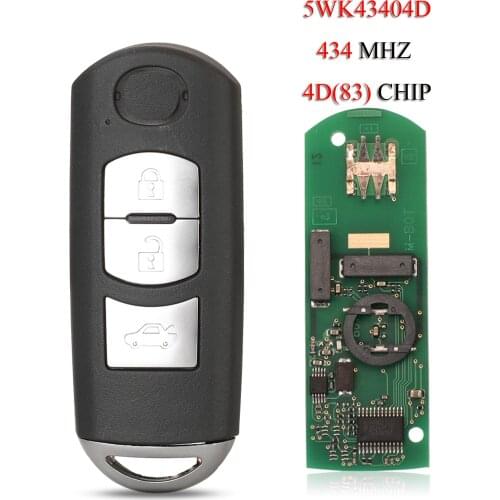 Kutery VDO System Remote Smart Car Key For Mazda 6 2008-2012 3Buttons 434Mhz 4D(83)Chip 5WK43403D