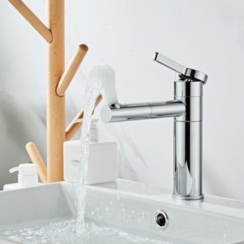 Modern brass Bathroom Deck Mounted Sink Mixer Basin Tap Cold and Hot Water Mixer 360 Degree Rotate Chrome Finish Basin Faucet