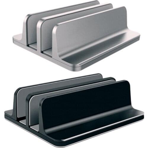 Vertical Laptop Stand/Adjustable Metal Holder Newly Designed 2 Slot Aluminum Desktop Dual Holder Up to 17.3 Inches - Silver