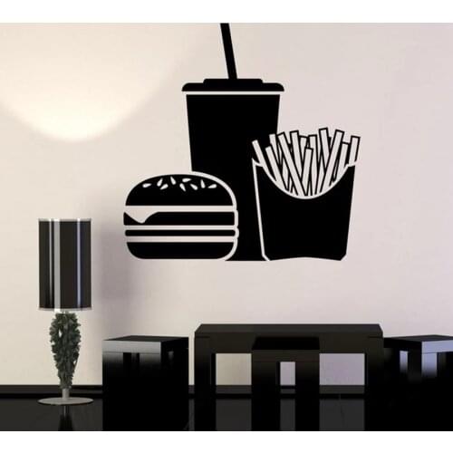 Fast Food Wall Decal Hamburger Soft Drink French Fries Vinyl Window Sticker Restaurant Dining Room Interior Decor Art Mural 1542