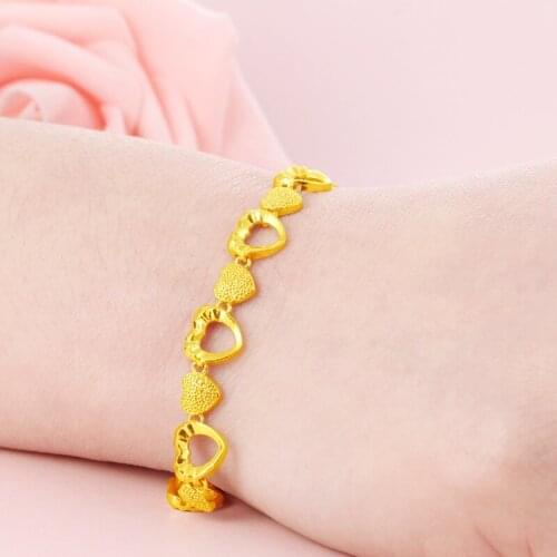 Fine Jewelry Women 18K Gold Bohemia Anniversary Chain & Link Bracelets Yellow Gold Heart Resizable Luxury Charm Bracelet Women