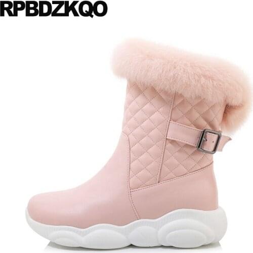 Big Size High Heel Pink Platform Ankle Slip On Ladies Warm 10 12 44 Round Toe Plus Fur Shoes Waterproof Winter Boots Women Wedge