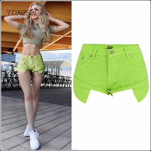 Sexy Casual Summer Green Long Pockets Jeans Shorts Women Fashion Low Waist Tassel Ripped Denim Shorts New Solid Color Hot Shorts