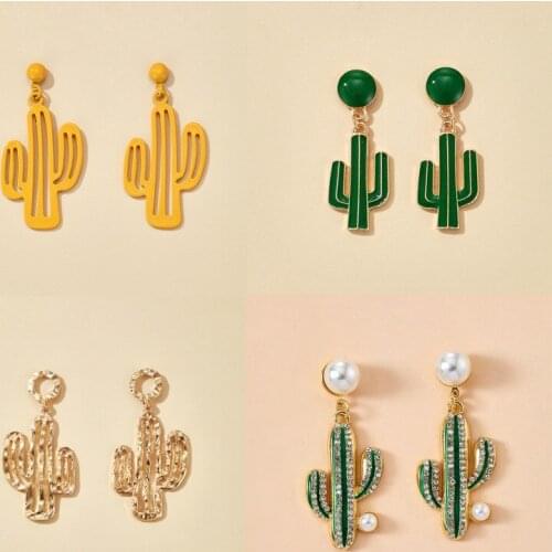 For Women Trendy Hollow Geometric Gold Alloy Metal Jewelry Accessories Tocona Luxury Pearl Stone Cactus Drop Earrings