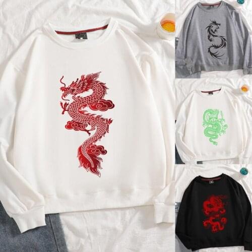 Ladies Hoodie Dragon Print Vintage Harajuku Womens Winter Hoodie Chinese Casual Streetwear Oversize Tops Cool Loose Sweatshirts