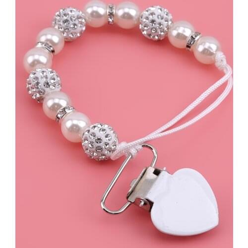 1Pcs Baby Pacifier Clips Handmade Crystal Love Heart Pacifier Chain Holder Baby Shower Gift Baby Teether Teething Chain