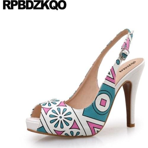 11 Pumps Slip On Plus Size Sexy Peep Toe Slingback Extreme Stiletto Women Sandals 2018 Summer Shoes Floral Print High Heels