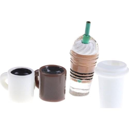 4Pcs/set Mini World Kitchen Room Food Drink Cup Miniature For Barbie DIY Doll house Coffee Cup girl best gift