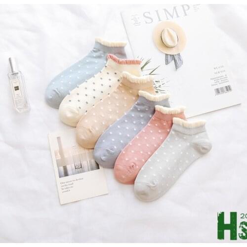 5Pairs/lot Womens Cotton Ankle Socks Funny Cute Casual Boat Sock Cotton Low Waist Polka Dot Art Socks