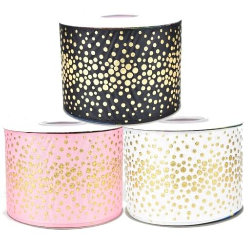 50yards 75mm Hologram Gold Foil Random Dots Grosgrain Ribbon For DIY Accessories Welcome Custom Printed