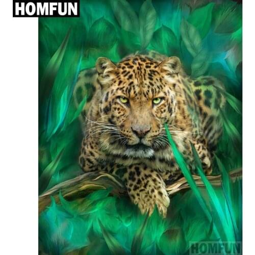 HOMFUN Full Square/Round Drill 5D DIY Diamond Painting "animal leopard" 3D Embroidery Cross Stitch 5D Home Decor Gift A00589