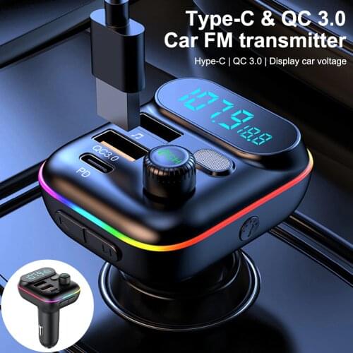 2021 Car Bluetooth 5.0 FM Transmitter PD 20W Type-C QC3.0 Dual USB Charger 7-colorful Atmosphere Light MP3 Player Lossless Music
