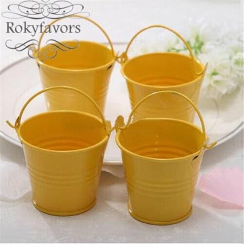 FREE SHIPPING 100PCS Yellow Mini Pails Cute Tin Pails Favors Wedding Gifts Wedding Decoration Party Favors Baby Shower