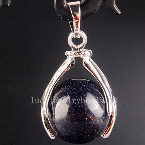 Free Shipping Women Fashion Jewelry 18x28mm Blue Goldstone Round Hand Women Men Pendant Bead C4104