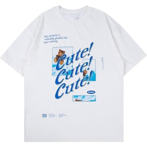 LACIBLE Hip Hop Harajuku Cute Bear Print T-Shirts Men Women Streetwear Loose Short Sleeve Cotton Tees Tops Unisex Lovers Tshirts