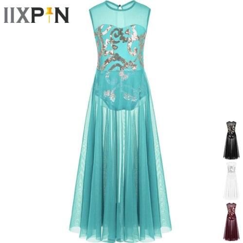 IIXPIN Girls Ballet Dress Dance Wear Sleeveless Floral Sequins Ballet Leotard Maxi Skirt Celebration Spirit Praise Lyrical Dance