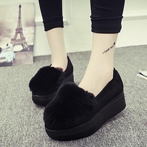 Womens Shoes Platform Round Toe Modis Autumn Casual Female Sneakers Shallow Mouth All-Match Flats Loafers Fur Clogs Winter