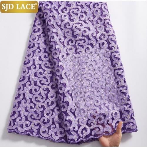 SJD LACE Pink Purple High Quality Mesh With Sequins African Lace Fabric Bride Material Embroidery French Net Lace Fabrics A2338