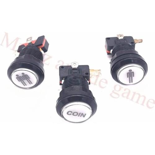 12V 32mm Small round Black ring illuminated led push button switches with customize 1P/2P/Coin letters