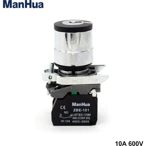Manhua XB4-BG33 220V Bring metal key push button switch 3 position