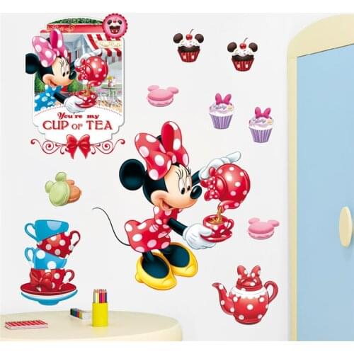 Cartoon minnie you are my cup of tea wall stickers kids rooms bedroom home decor disney wall decals pvc mural art diy posters