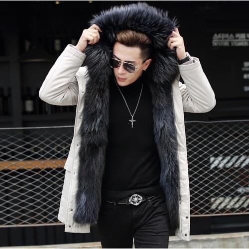 Real Liner Winter Jacket Men Raccoon Fur Collar Long Coat Plus Size Parkas D-29-W-LP002 MY1174