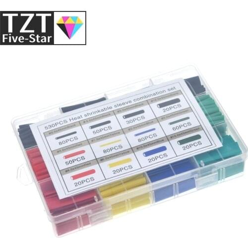 530pcs Heat Shrink Tubing Insulation Shrinkable Tube Assortment Electronic Polyolefin Ratio 2:1 Wrap Wire Cable Sleeve Kit IC