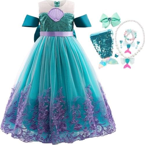 Girls Little Mermaid Ariel Princess Dress Cosplay Costume Kids for Girl Fancy Carnival Birthday Halloween Party Clothing JYF