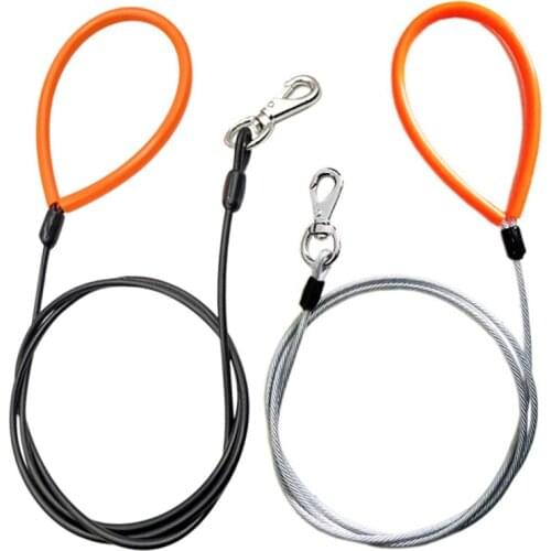 Large Dog Leash Dog Bite-proof Traction Rope Pet Chain Metal Wire Rope With Bungee Buffer Durable Handle Absorbing Shock Leash