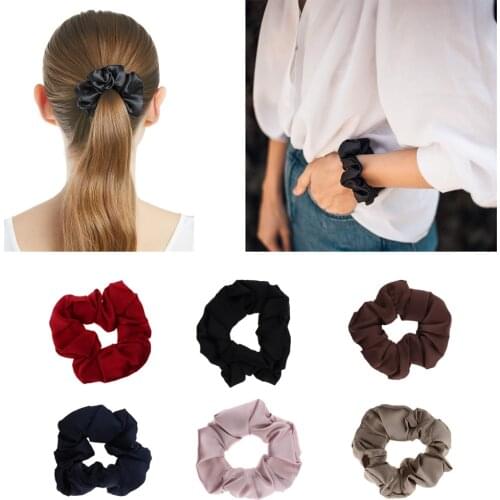 100% Silk Hair Scrunchies Elastic Hair Band Soft Bobble Hair Ties Women Solid Color Reflect Light Elastic Hair Bands Ponytail