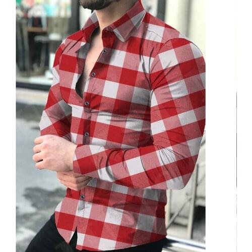 New Mens Plaid Print Shirt Fashion Checkered Cross Matching Shirts Causal Button Long Sleeve Slim Fit Shirt Tops Blouse