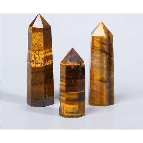 Tiger Eye Tower Hexagonal Post Rock Stick 30-90 mm Natural Yellow Stone Point Beads For DIY Making Jewelry Graduated Pendant