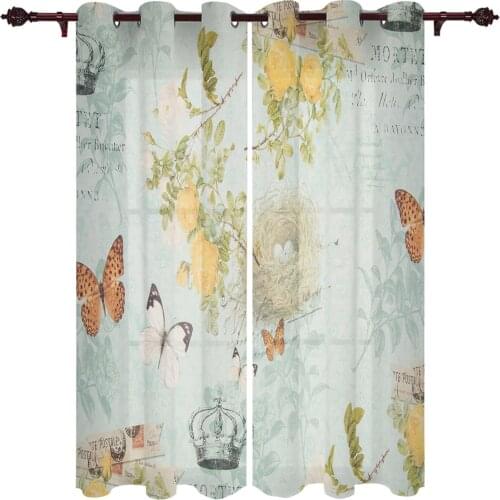 Modern Curtains Retro Flower Butterfly Baby Room Bedroom Creative Window Curtains Kitchen Living Room Terrace Valance Curtains