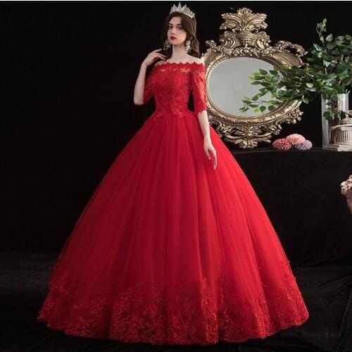 Wedding Dress Elegant Half Sleeve Boat Neck Ball Gown Classic Lace Embroidery Princess Vintage Wedding Dresses Plus Size
