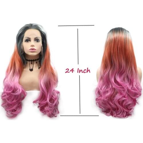 Dark Gray Orange Pink and Pink Red Lace Front Wigs Body Wave Natural Looking Hair for Women Heat Resistant Synthetic Daily Wig