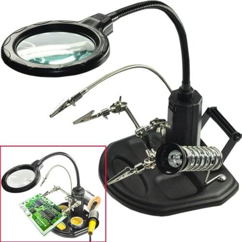Welding Magnifying Glass with LED Light 3X 6X lens Auxiliary Clip Loupe Desktop Magnifier Soldering Iron Stand Station Magnifier