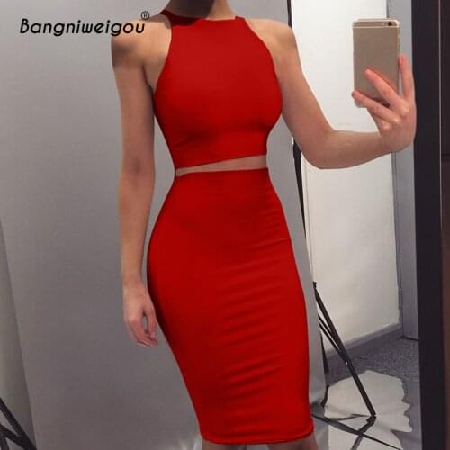 Bangniweigou Classy Crop Top and Skirt Two Piece Red Women Sleeveless Vest Top High Waist Pencil Skirt Office Lady 2 Piece Sets