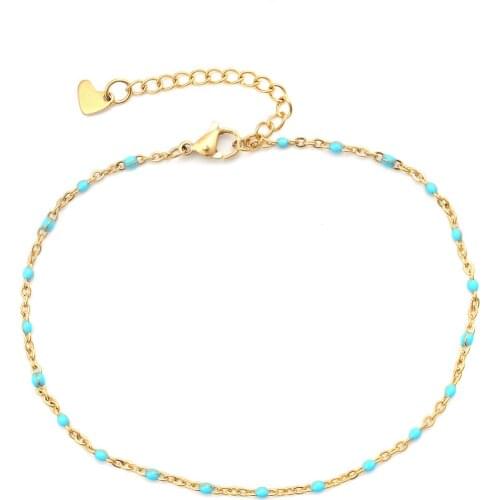 304 Stainless Steel Enamel Anklet Gold Color For Women Summer Beach Foot Show Jewelry Accessories 23cm(9") long, 1 Piece