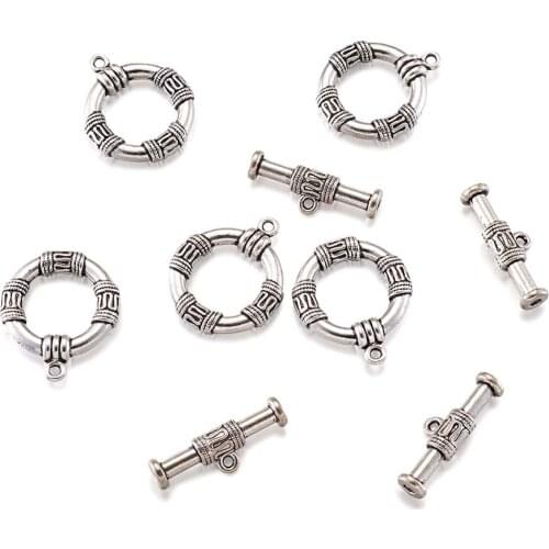 10Set Tibetan Antique Silver Color Alloy Ring Toggle Clasps for Jewelry making Accessories Toggle about: 30x25x5mm, hole: 2mm