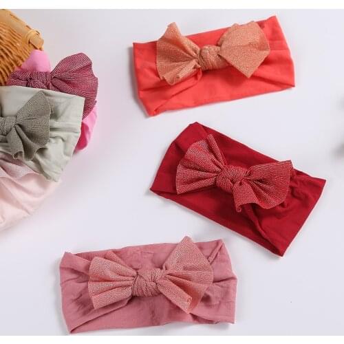 30 Pcs/Lot, Hot Sale 4" Ribbed Kntted Hair Bow Nylon Headband,Newborn Baby Nylon Turban Head wraps Girls Party Hair Accessories