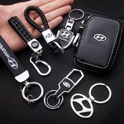 Car Metal Keychain Leather Key Ring 3D Logo Key Case Car Styling For Hyundai I30 Tucson Accent Creta Solaris Ix35 Car Accessorie