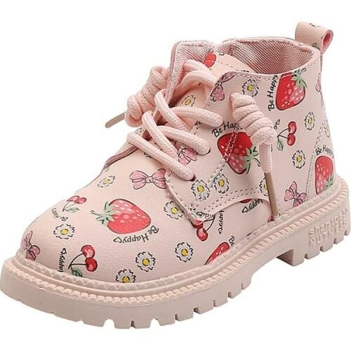 Bibihou Girls Boots Prints Cute Autumn New Fahsion Side Zipper Anti-Slippery Wearable Soft Bottom for Kid Girls Shoes Size 22-31
