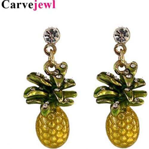 Carvejewl good quality pineapple short drop dangle earrings hand painted vivid enamel glaze crystal rhinestone cute teen jewelry